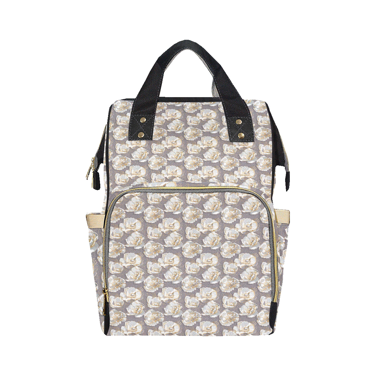 Elegant Grey Flower Print Diaper Bag Backpack
