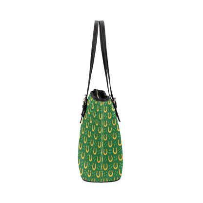 Shamrock Horseshoes Print Pattern Leather Tote Bag