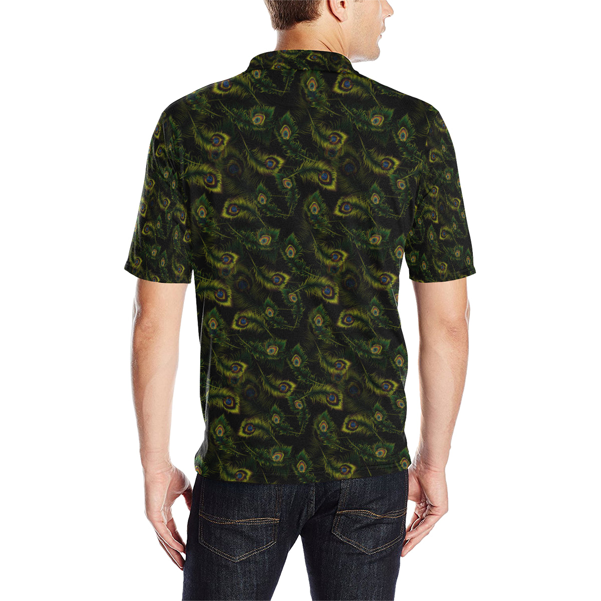Peacock Feather Pattern Design Print Men Polo Shirt