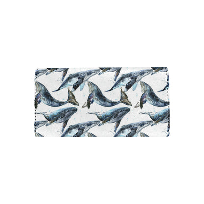 Blue Whale Pattern Print Design 03 Women's Trifold Wallet