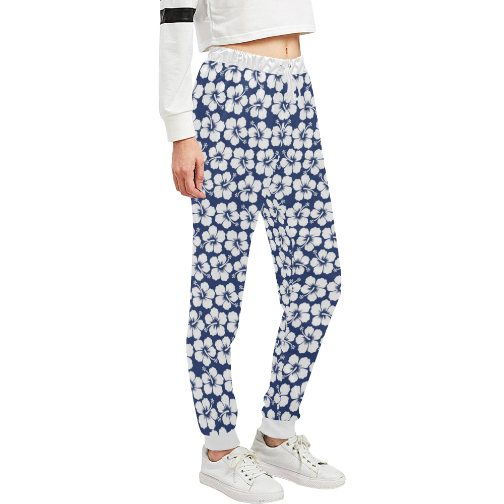 Hibiscus Blue Hawaiian Flower Pattern Unisex Sweatpants