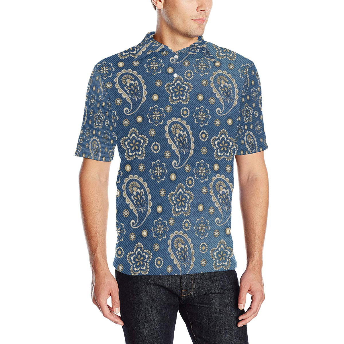 Jean Paisley Pattern Print Design 01 Men Polo Shirt