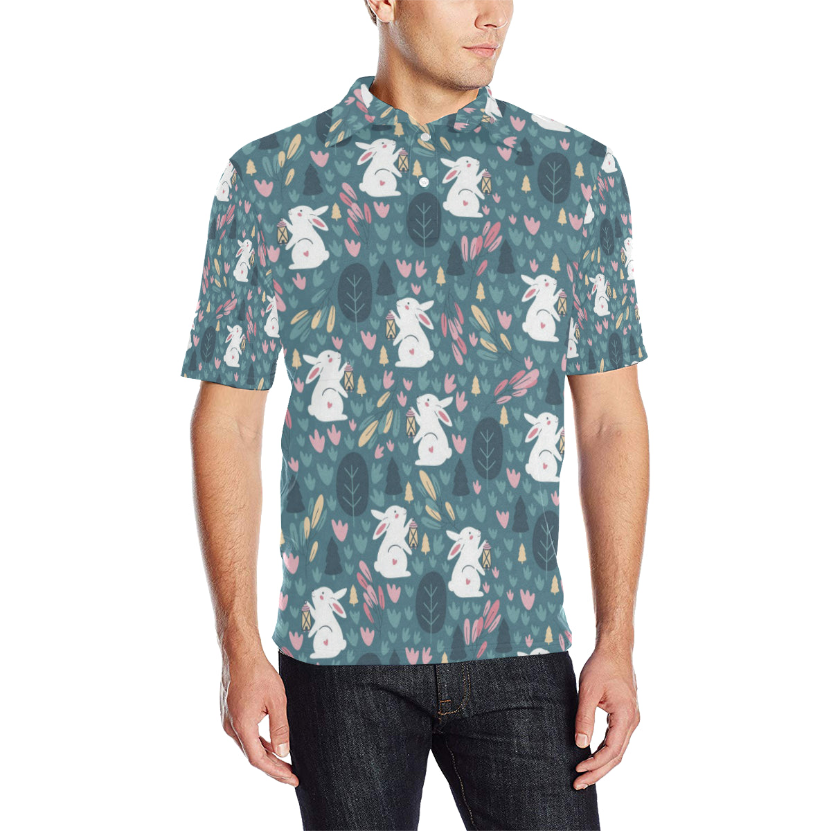 Rabbit Pattern Print Design RB013 Men Polo Shirt