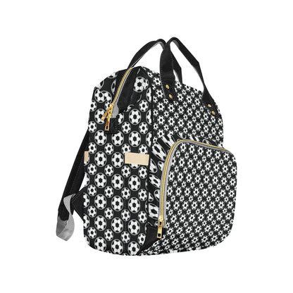 Soccer Ball Black Print Pattern Diaper Bag Backpack