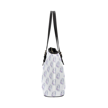 Wolf with Flower Print Design Leather Tote Bag