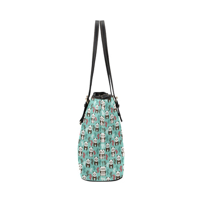 Panda Bear Cute Themed Print Leather Tote Bag