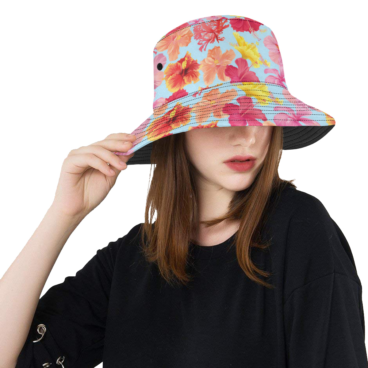 Hibiscus Pattern Print Design HB020 Unisex Bucket Hat