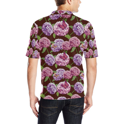 Hydrangea Pattern Print Design HD08 Men Polo Shirt