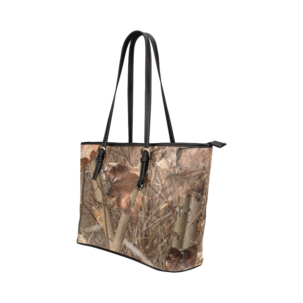 Camo Realistic Tree Forest Autumn Print Leather Tote Bag