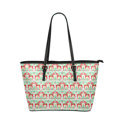 Swedish Dala Style Pattern Leather Tote Bag