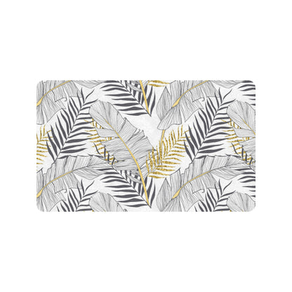 Gold Glitter Tropical Palm Leaves Rubber Doormat