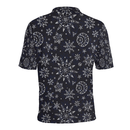 Sun Moon Pattern Men Polo Shirt