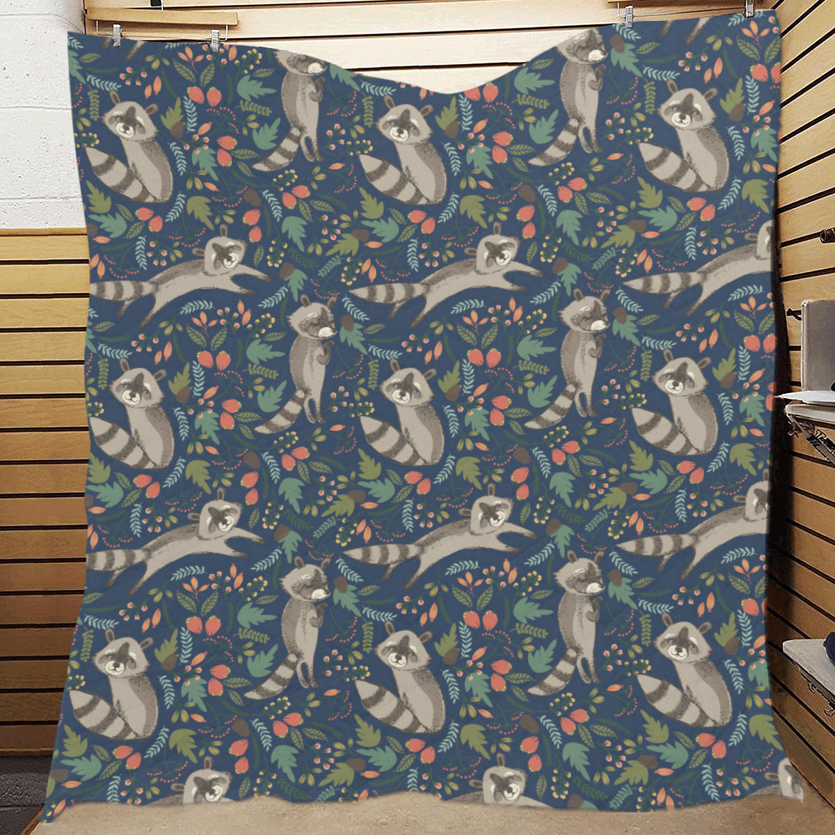 Raccoon Pattern Print Design A02 Premium Quilt