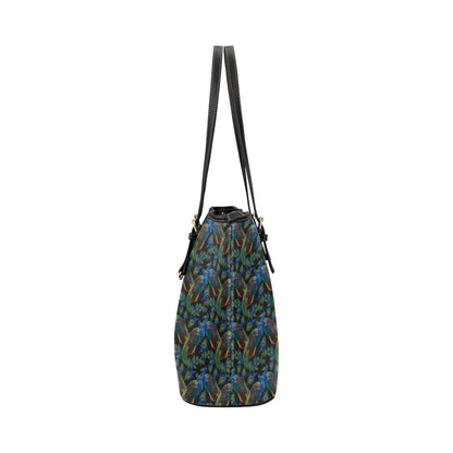 Peacock Themed Design Print Leather Tote Bag
