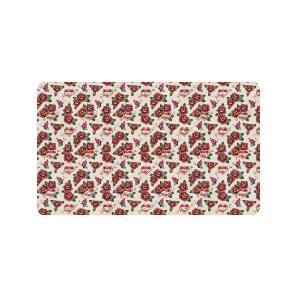 Old School Tattoo Rose Pattern Rubber Doormat