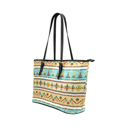 American indian Life Pattern Leather Tote Bag