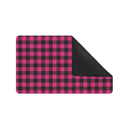 Pink Tartan Plaid Pattern Rubber Doormat