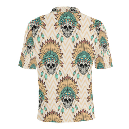 Indian Skull Pattern Men Polo Shirt