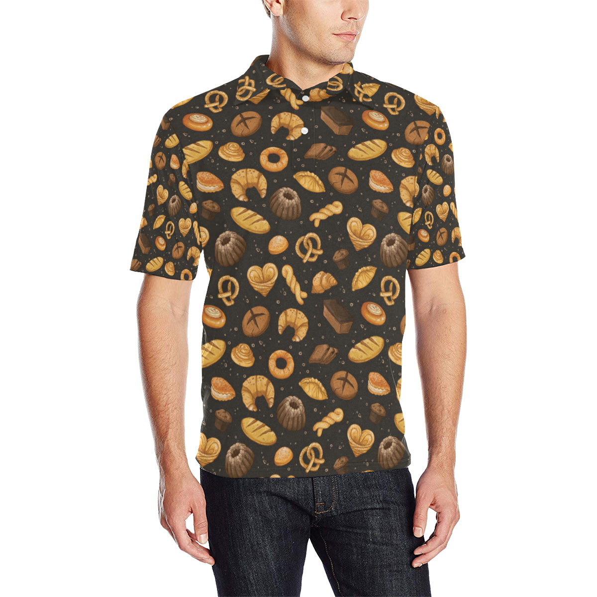 Bread Pattern Print Design 05 Men Polo Shirt