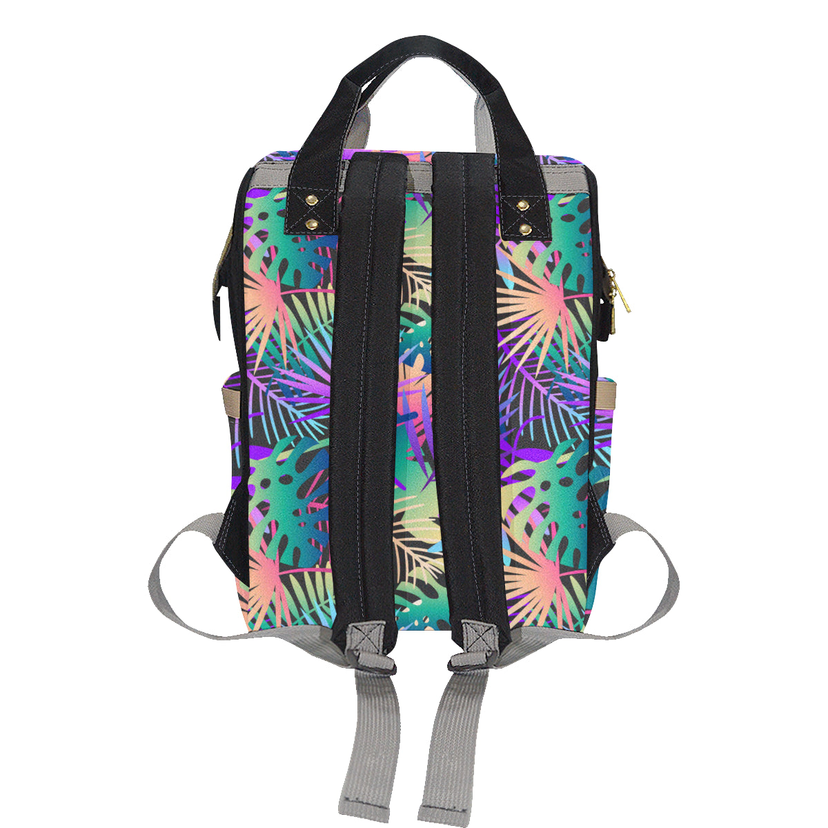 Neon Flower Tropical Palm Leaves Diaper Bag Backpack