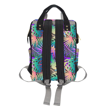 Neon Flower Tropical Palm Leaves Diaper Bag Backpack