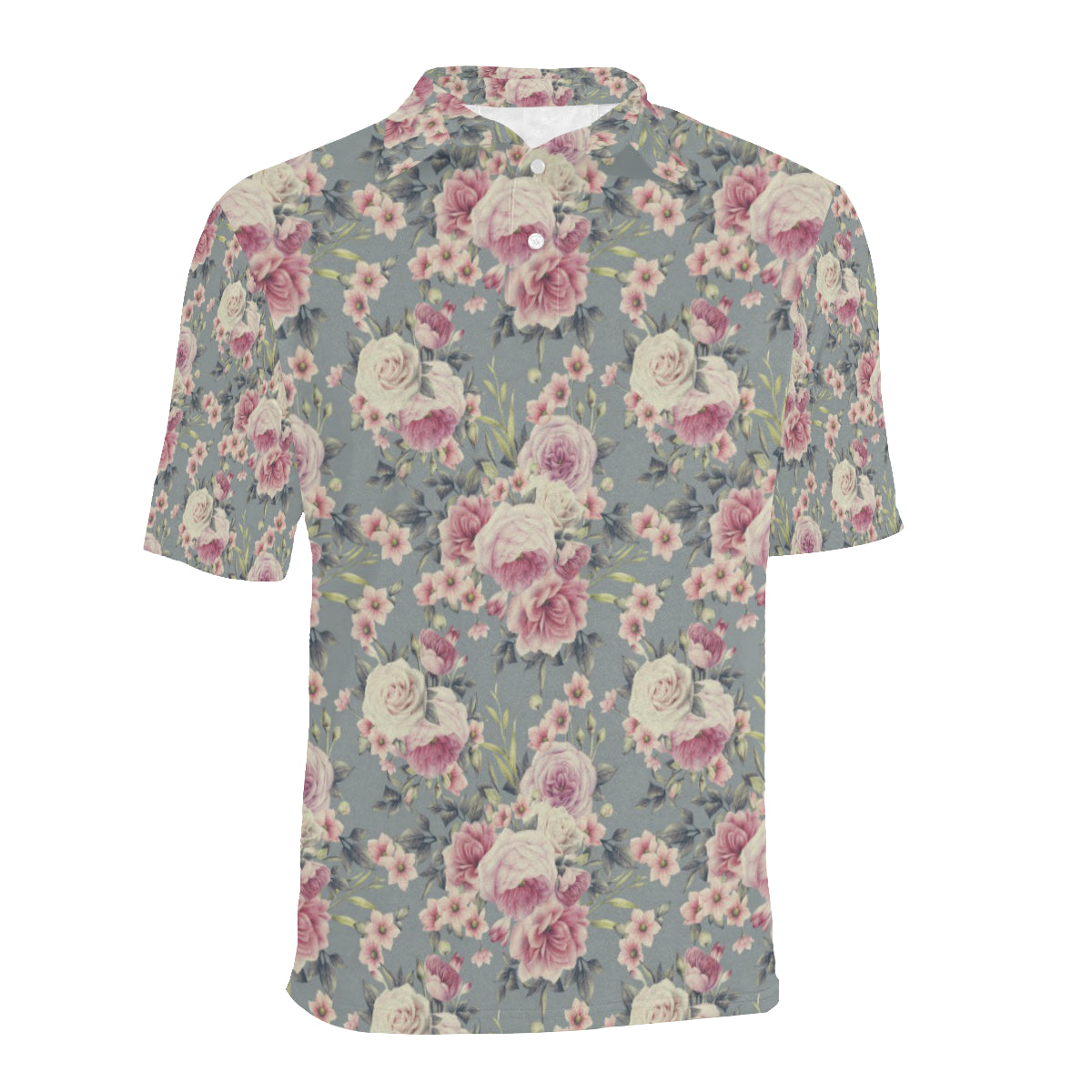 Peony Pattern Print Design PE05 Men Polo Shirt