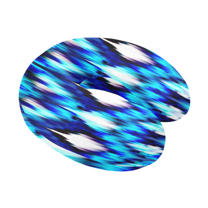 Ikat Blue Pattern Print Design 01 U-Shaped Travel Neck Pillow