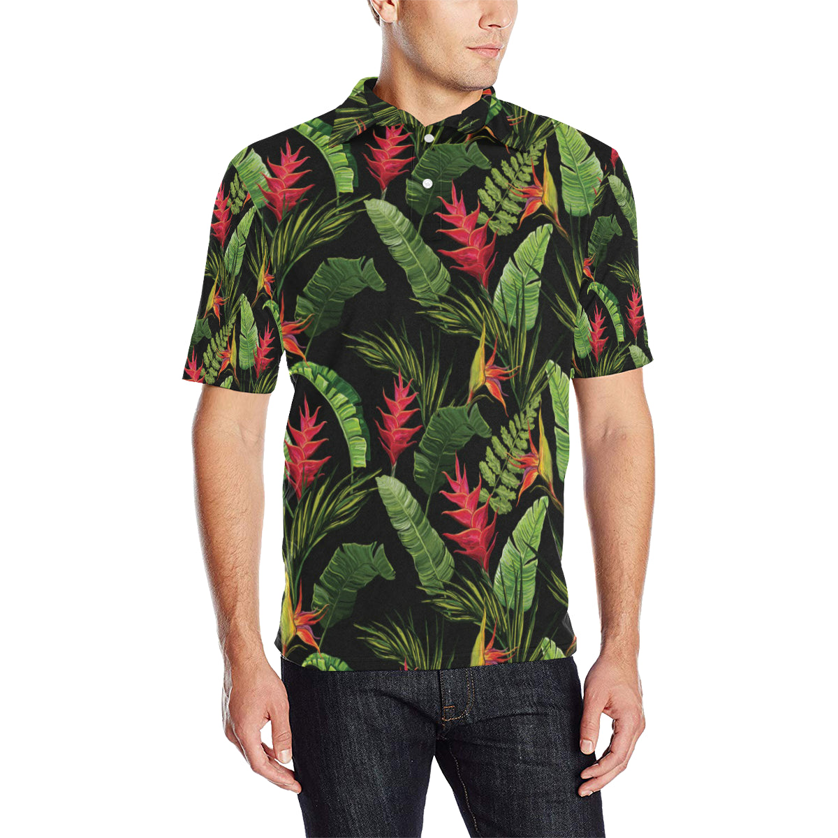 Bird Of Paradise Pattern Print Design BOP010 Men Polo Shirt