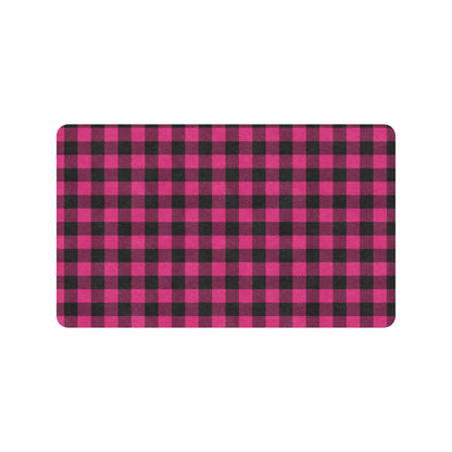 Pink Tartan Plaid Pattern Rubber Doormat