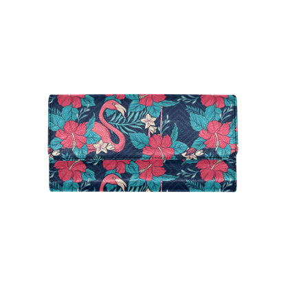 Flamingo Red Hibiscus  Pattern Women's Trifold Wallet