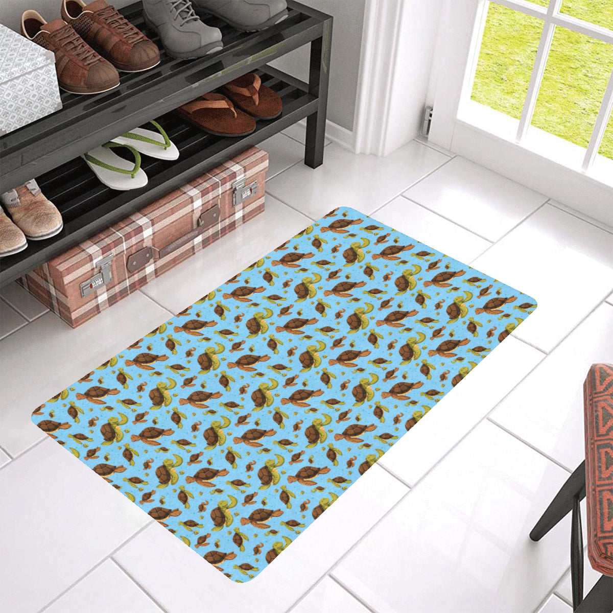 Hello Sea Turtle Print Pattern Rubber Doormat