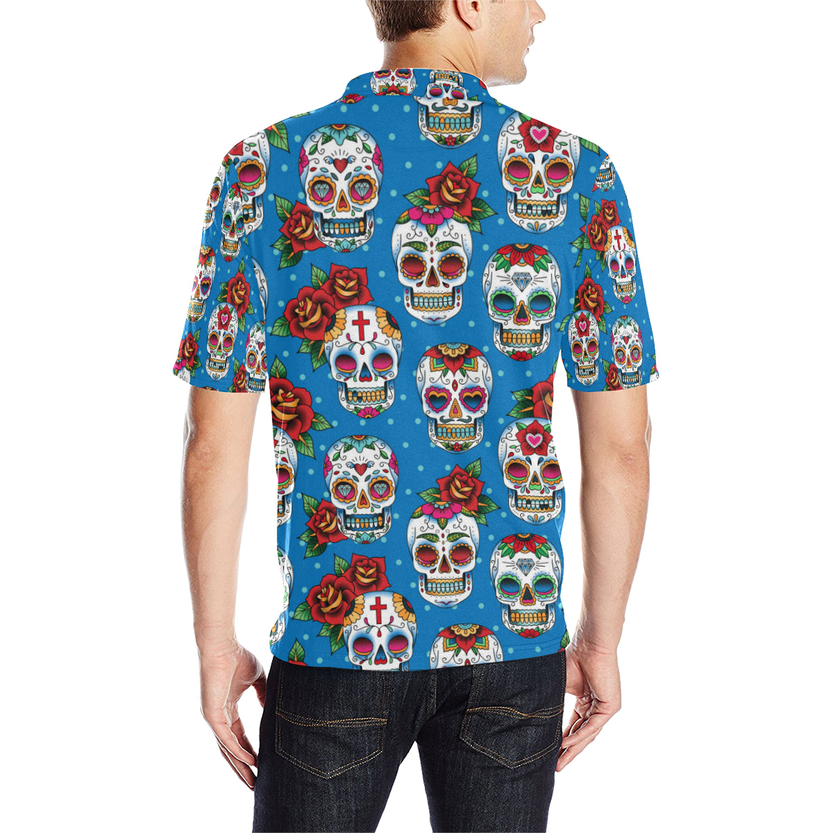 Sugar Skull Rose Pattern Men Polo Shirt