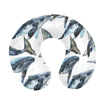 Blue Whale Pattern Print Design 03 U-Shaped Travel Neck Pillow