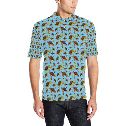 Hello Sea Turtle Print Pattern Men Polo Shirt