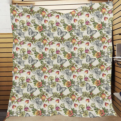 Butterfly Flower Pattern Print Design 06 Premium Quilt