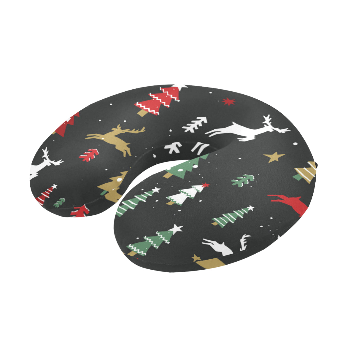 Christmas Tree Deer Style Pattern Print Design 03 U-Shaped Travel Neck Pillow