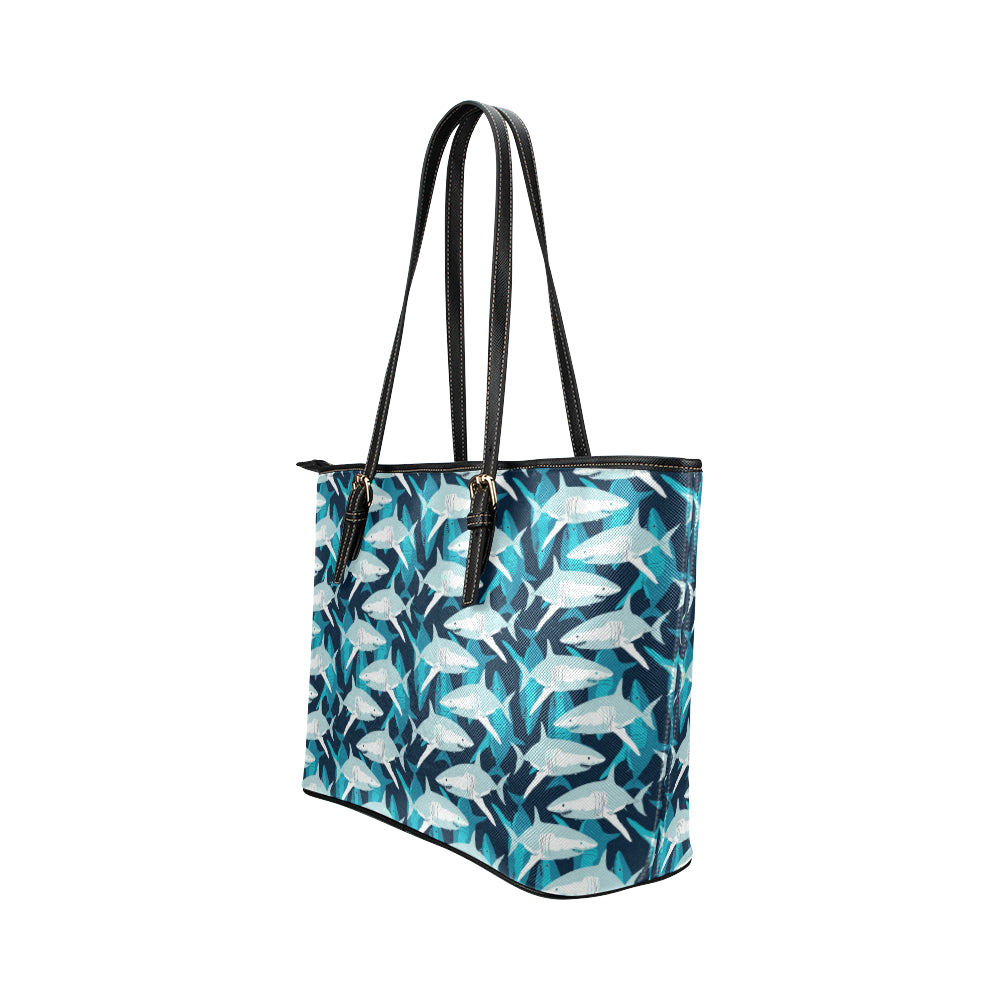 Shark Design Print Leather Tote Bag