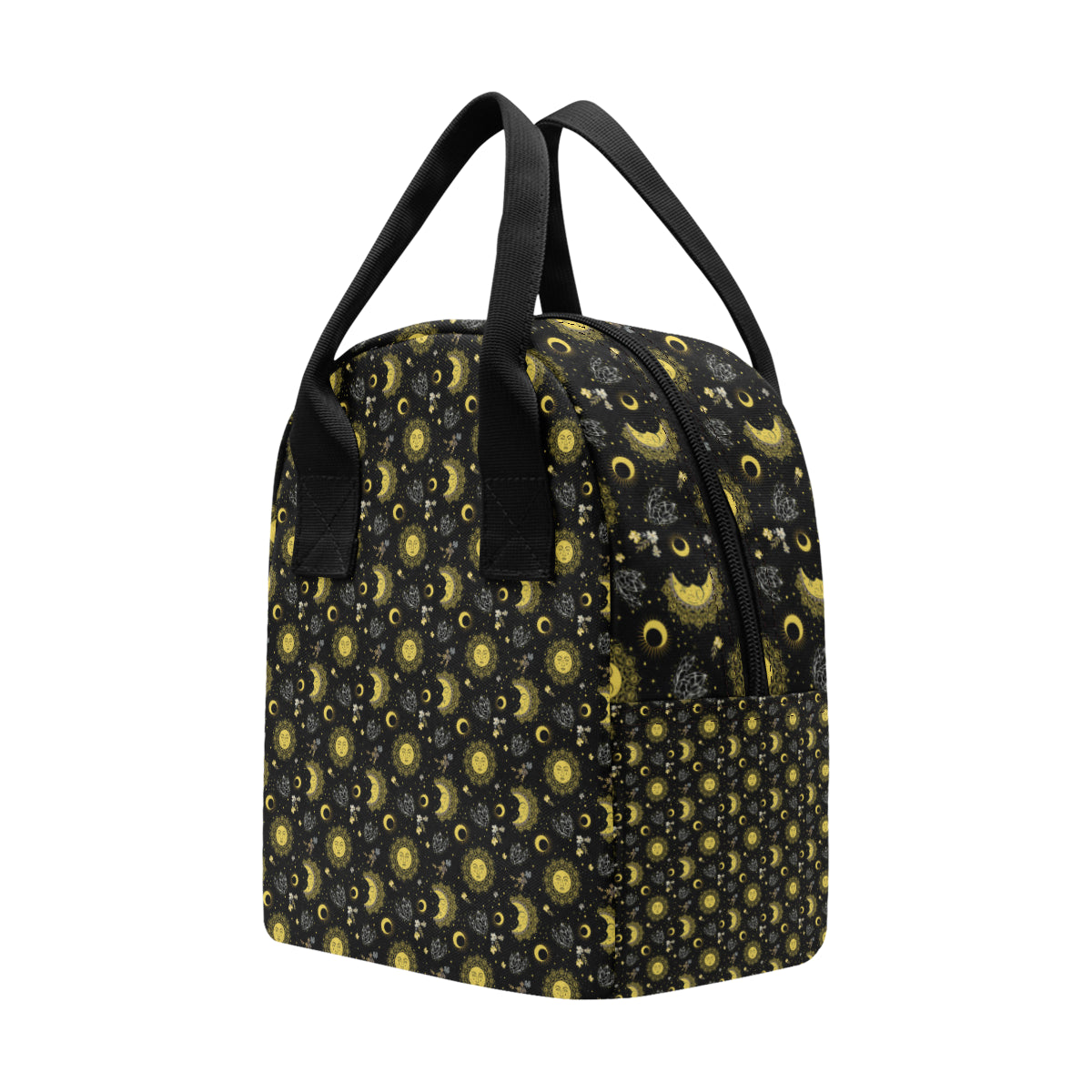 Sun Moon Golden Design Themed Print Insulated Lunch Bag
