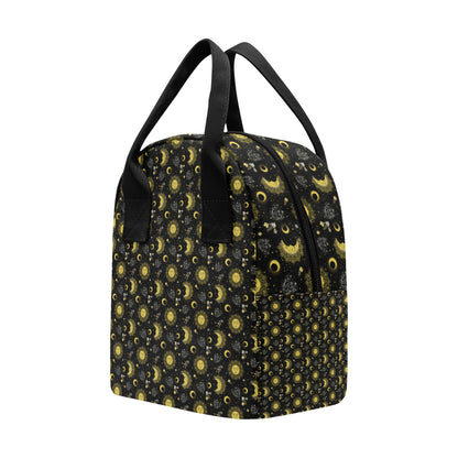 Sun Moon Golden Design Themed Print Insulated Lunch Bag