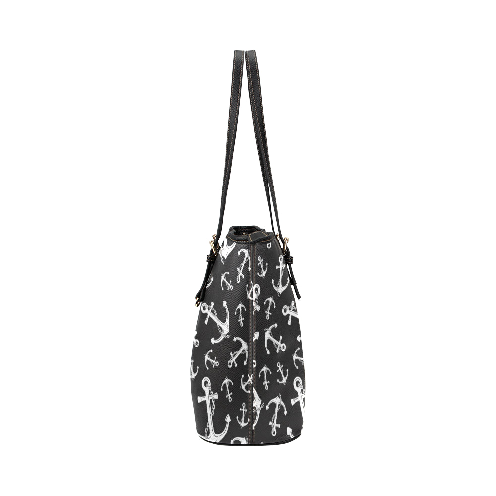 Anchor Black White Leather Tote Bag