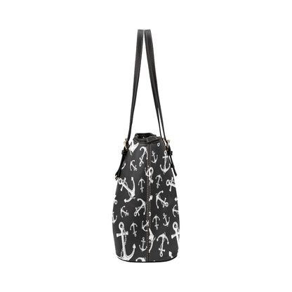 Anchor Black White Leather Tote Bag