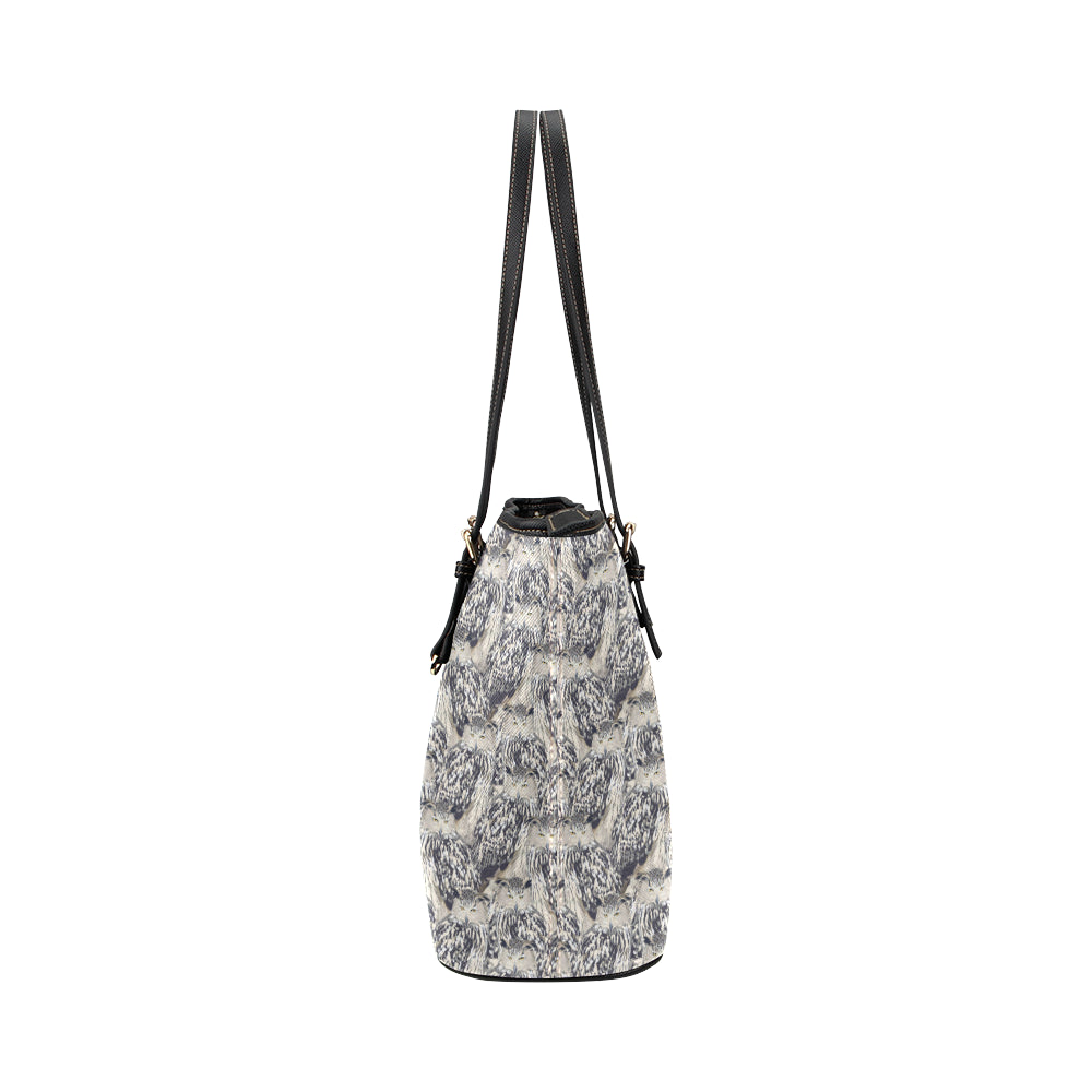 Owl Realistic Themed Design Print Leather Tote Bag