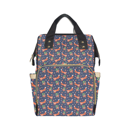Fox Strawberry Print Pattern Diaper Bag Backpack