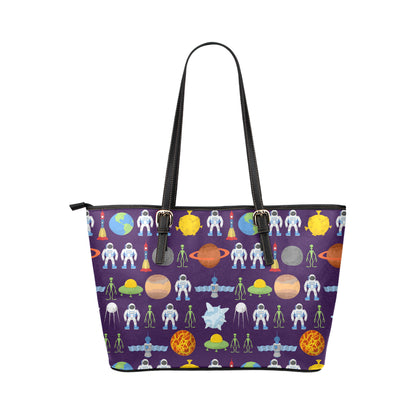 Alien Astronaut Planet Leather Tote Bag