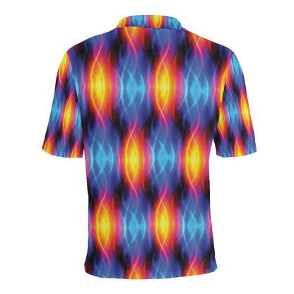 Flame Fire Blue Design Print Men Polo Shirt