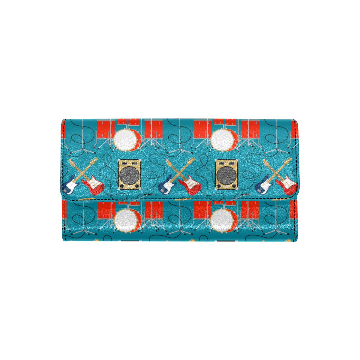 Drum Set Guitar Pattern Print Design 02 Women's Trifold Wallet