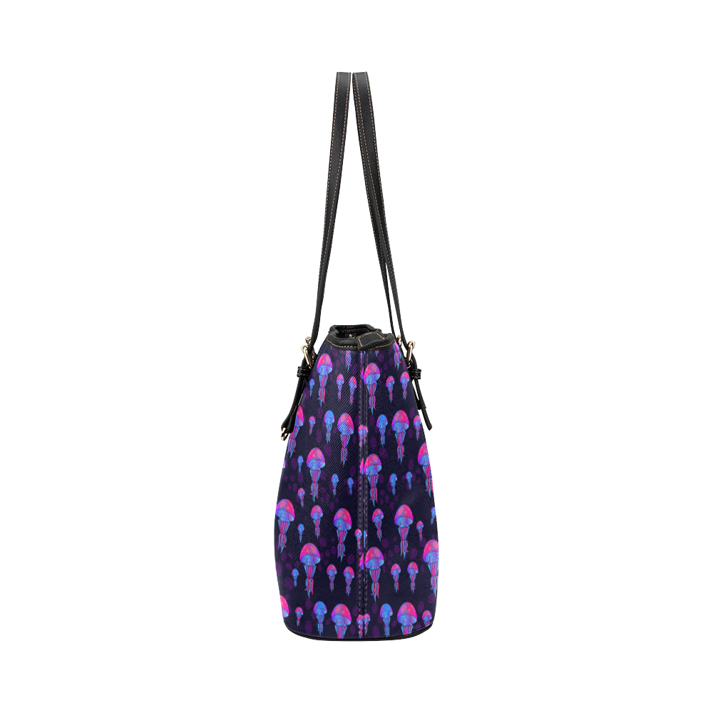 Jellyfish Neon Print Leather Tote Bag