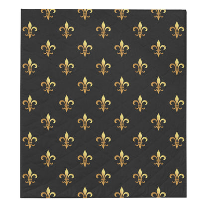 Fleur De Lis Gold Pattern Print Design 03 Premium Quilt