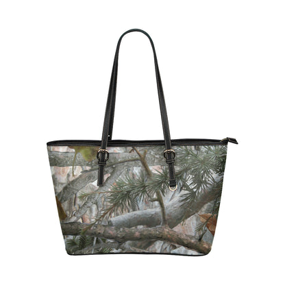 Camo Realistic Tree Forest Pattern Leather Tote Bag
