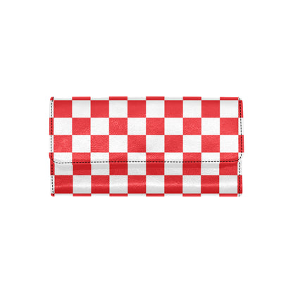 Checkered Red Pattern Print Design 04 Women's Trifold Wallet